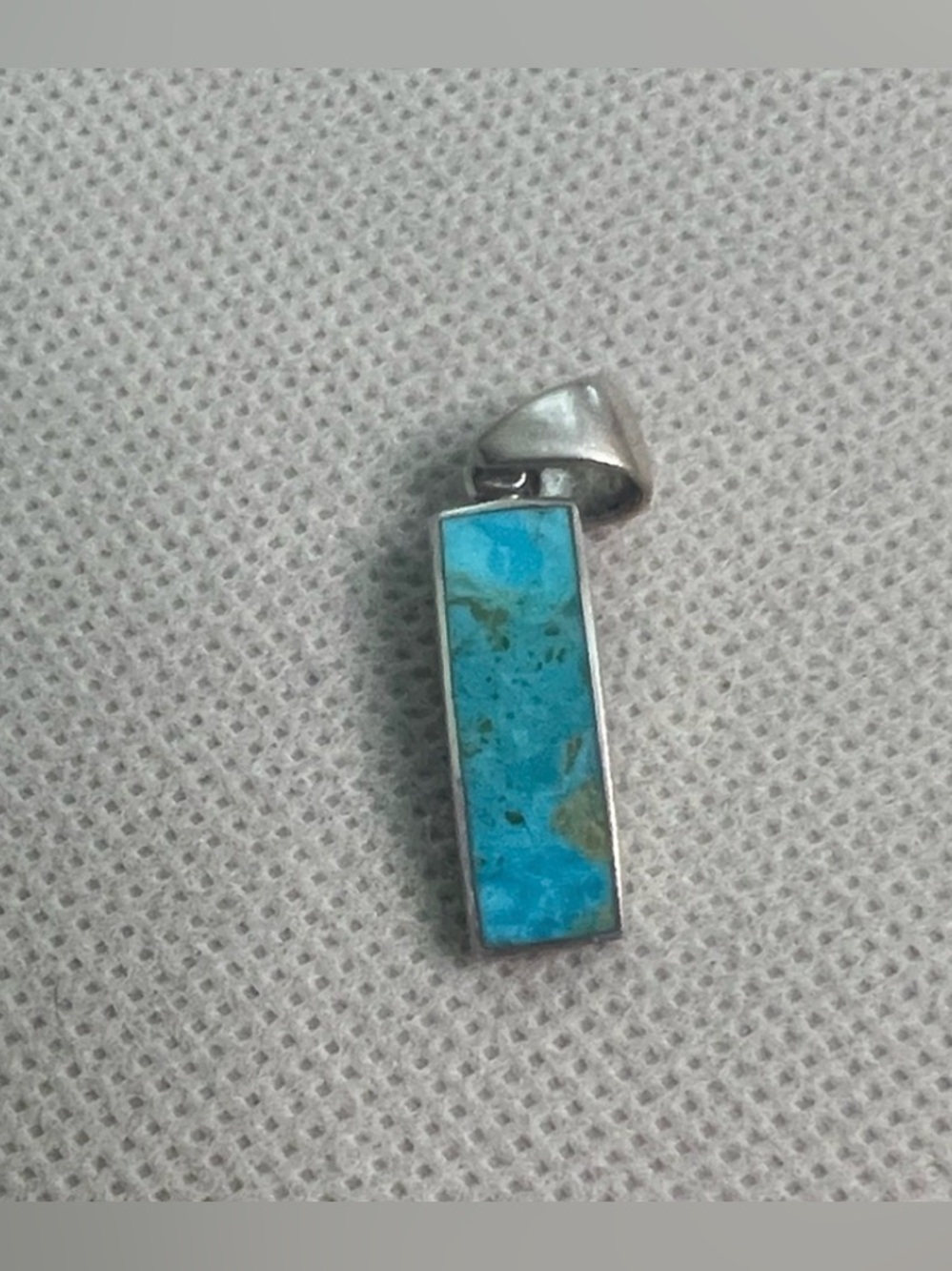 Vintage 925 Minimalist Rectangular TURQUOISE Bar Pendant in Sterling Silver
